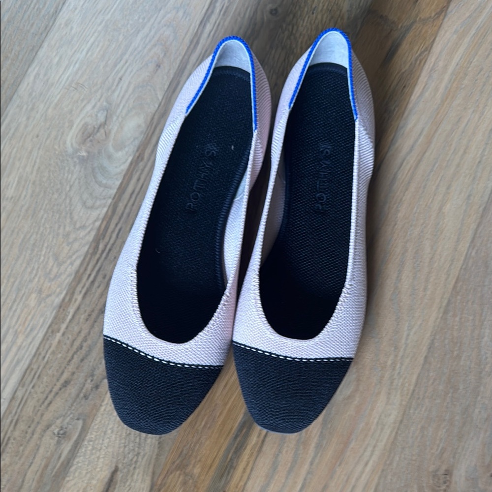 Rothy's Pink and Black square toe 9.5
